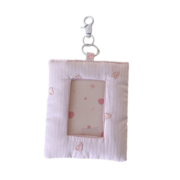 YAWUBT Embroidered Heart Hollow Out 3 Inch Fabric Card Holders Mini Pillow Shaped Keychain Card Pouch Student Campus Metro ID Transit Card Sleeve
