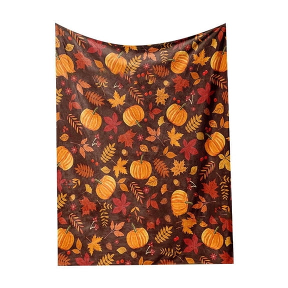 YAWUBT Fall Blanket, Red Brown Thanksgiving Fall Pumpkin Maple Leaf Blanket, Flannel Soft Warm Cozy Blanket for Sofa and Chair