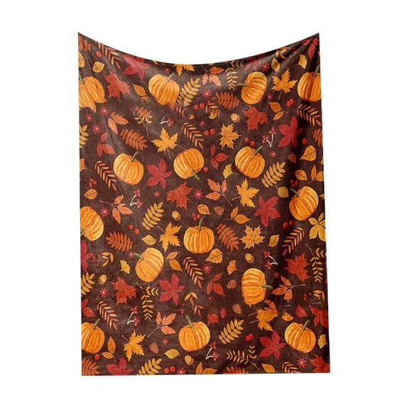 YAWUBT Fall Blanket, Red Brown Thanksgiving Fall Pumpkin Maple Leaf Blanket, Flannel Soft Warm Cozy Blanket for Sofa and Chair
