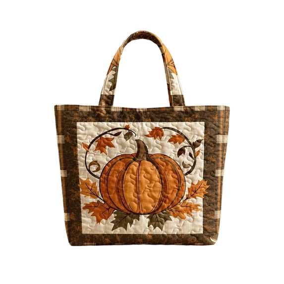 YAWUBT Fall Pumpkin Quilted Tote Bag for Women, Halloween Thanksgiving Aesthetic Shoulder Bag, Autumn Pumpkin Print Handbag Reusable Fall Grocery Totes for Vacation Travel Gym Shopping