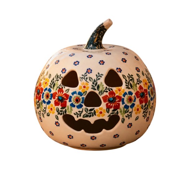 YAWUBT Floral Hand Ceramic Light Up Pumpkin Halloween Tabletop Decor Lamp