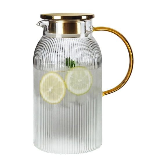 YAWUBT Glass Pitcher with Lid, 68 oz/ 2L Classic Vertical Stripes Water Pitcher with Handle,Glass Water Carafe for Cold Brew, Coffee, Lemonade, Iced Sun Tea,Beverage,Heat Resistant