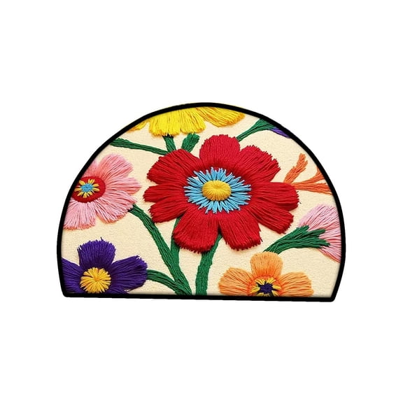 YAWUBT Half Round Door Mat Luxurious Flower Non-Slip Soft Half Circle Area Rug Washable Fireplace Rug Durable Decor Half Moon Hearth Rugs for Floor Indoor Living Room Bedroom Kitchen