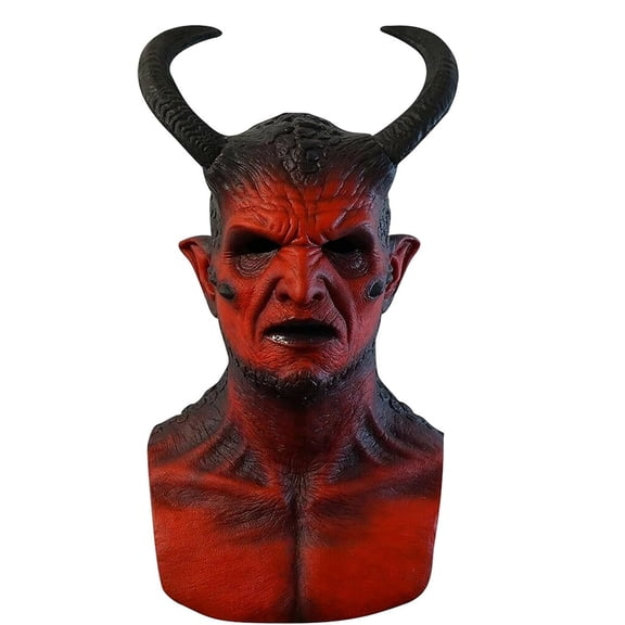 YAWUBT Halloween Mask Demon Mask with Horns Realistic Devil Mask Stand Display Scary Halloween Mask Trick Or Treat, Halloween Cosplay Props for Adults