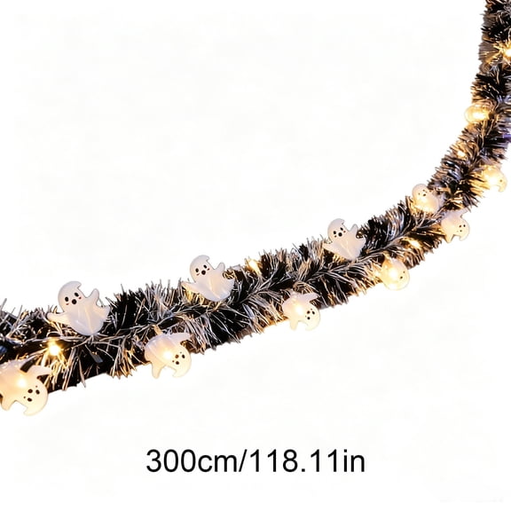 YAWUBT Halloween Tinsel LED String Lights, USB Powered Lighted Ribbon Garland, Halloween Party Decorations Pull Strips for Indoor Outdoor Party Home Window Mantle Decorations