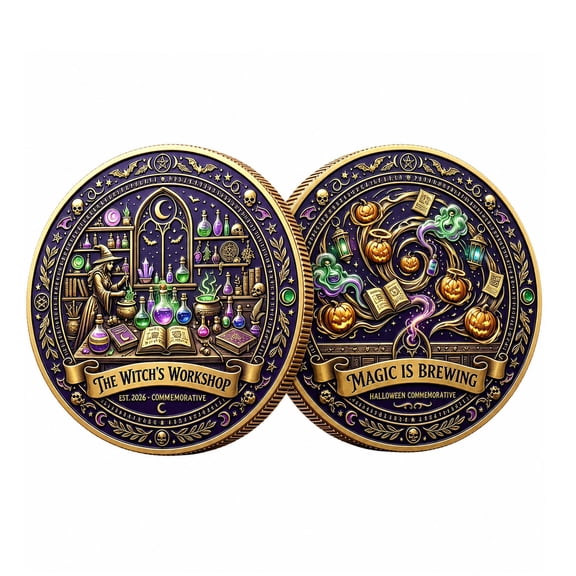 YAWUBT Halloween Witch Challenge Coin, Stay Spooky Collectible Coin, Witching Hour Keepsake Token with Witch, Cauldron, Potion Bottle, Moon and Stars, Spooky Gift for Halloween Lovers