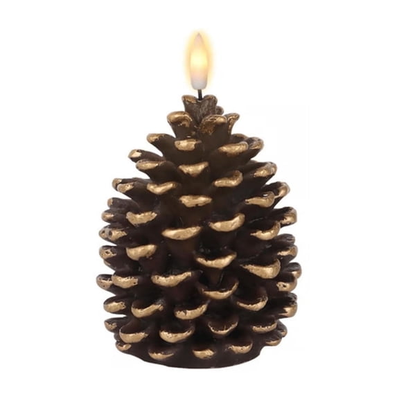 YAWUBT LED Pine Cone Candles, Battery Operated Flameless Candles, Unscented Plastic Pinecone Candles for Christmas Home Party Decoration(D2.2 x H5.9 Inch)