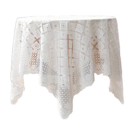 YAWUBT Lace Tablecloth - White Rectangular Table Cloth - Vintage Floral Scalloped Edge Elegant Dainty Tea Party Tablecloth & Wedding Reception Decor
