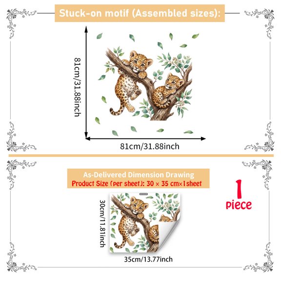 YAWUBT Leopard Cub Window Stickers Showcase Glass Door Decorations Electrostatic Glass Stickers