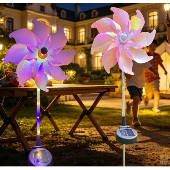 YAWUBT Rainbow Solar Pinwheel Lights, Waterproof Solar Windmill Garden Lights , Kinetic Wind Spinner Stake Outdoor Yard Decor for Pathway Lawn Patio