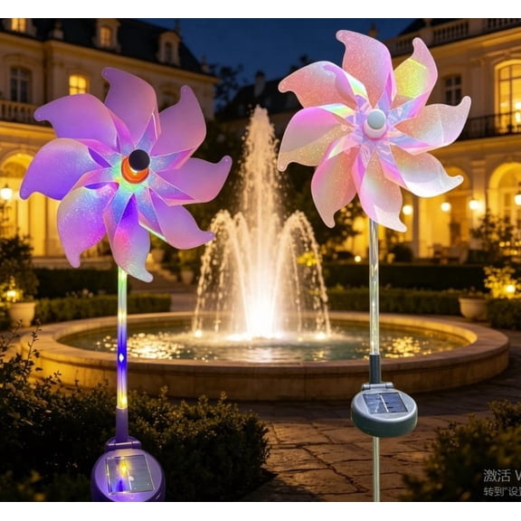 YAWUBT Rainbow Solar Pinwheel Lights, Waterproof Solar Windmill Garden Lights , Kinetic Wind Spinner Stake Outdoor Yard Decor for Pathway Lawn Patio