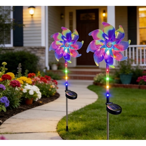 YAWUBT Rainbow Solar Pinwheel Lights, Waterproof Solar Windmill Garden Lights , Kinetic Wind Spinner Stake Outdoor Yard Decor for Pathway Lawn Patio