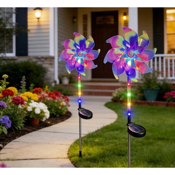 YAWUBT Rainbow Solar Pinwheel Lights, Waterproof Solar Windmill Garden Lights , Kinetic Wind Spinner Stake Outdoor Yard Decor for Pathway Lawn Patio