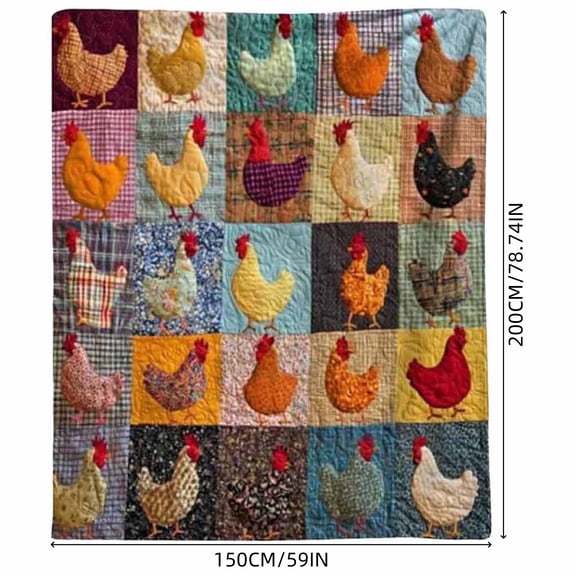 YAWUBT Rooster Print Blanket, Cozy Vintage Chicken Quilt Blanket, Soft Chicken Nugget Print Nugget Blankets, Rooster Plaid Throw Blankets, Flannel Throw with Cute Roosters Quilt Design