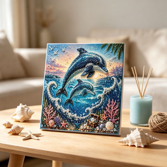YAWUBT Sea Kit With Frame Turtle Crab Fish Wave Crystal Rhinestone Art Canvas For Home Wall Decor Gift
