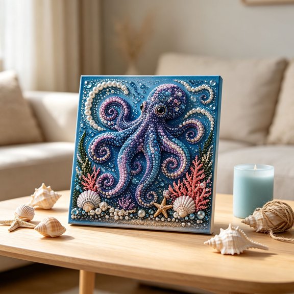 YAWUBT Sea Kit With Frame Turtle Crab Fish Wave Crystal Rhinestone Art Canvas For Home Wall Decor Gift