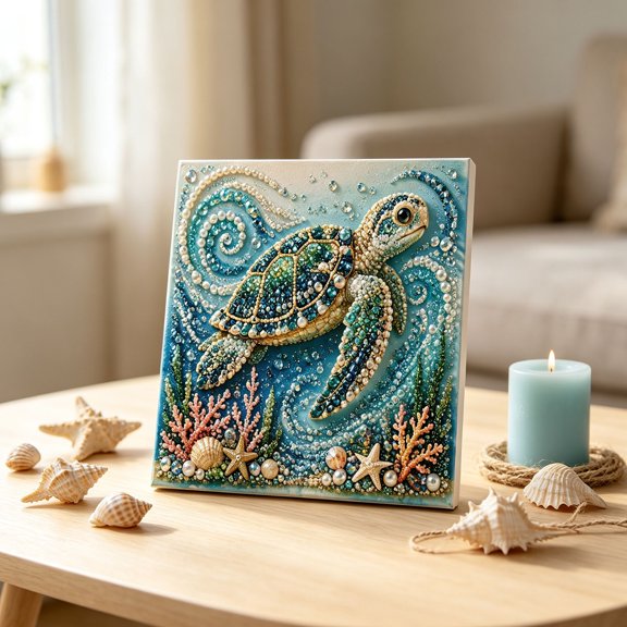 YAWUBT Sea Kit With Frame Turtle Crab Fish Wave Crystal Rhinestone Art Canvas For Home Wall Decor Gift