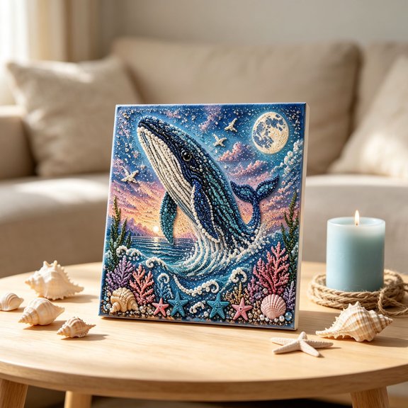 YAWUBT Sea Kit With Frame Turtle Crab Fish Wave Crystal Rhinestone Art Canvas For Home Wall Decor Gift