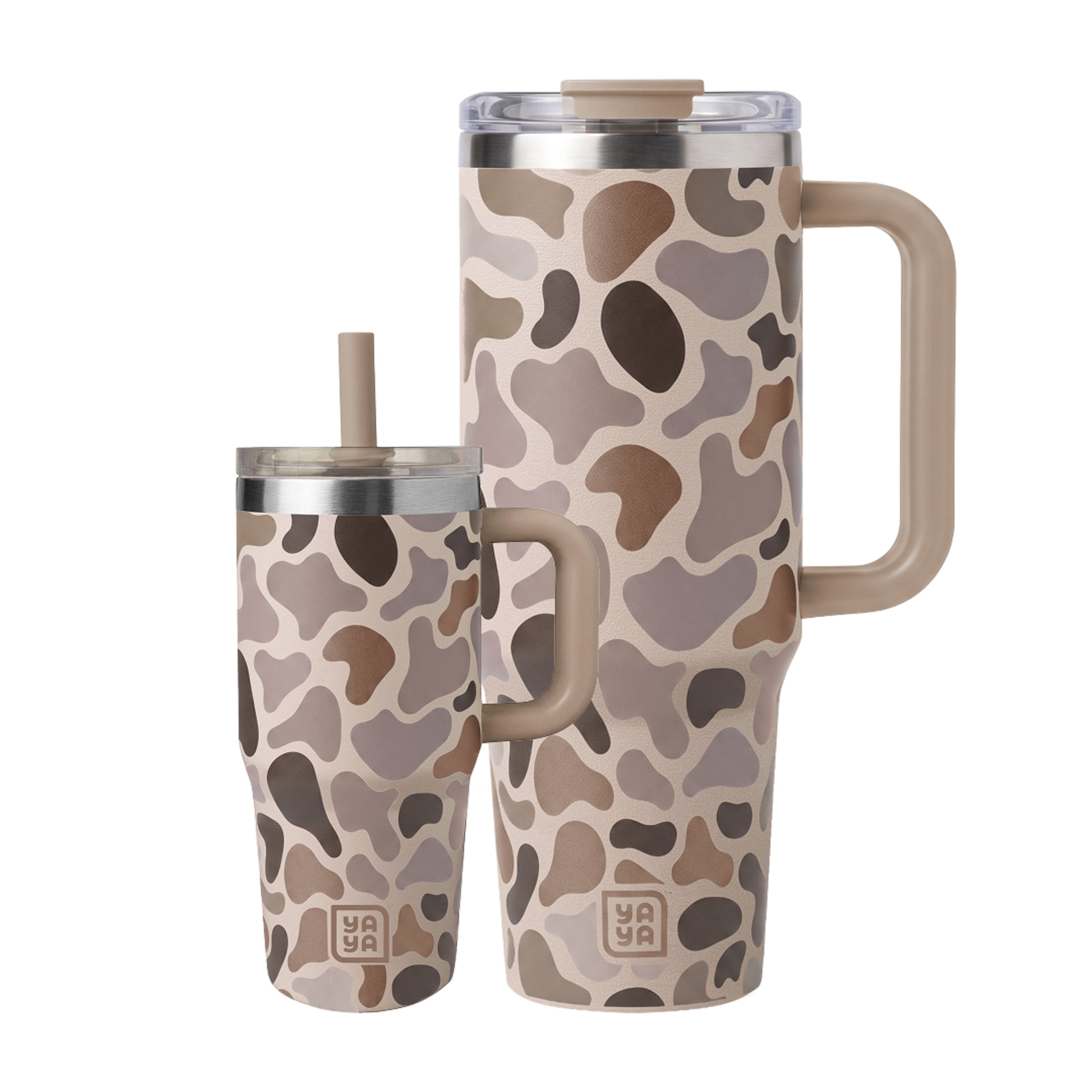 YAYA Dad & Me Tumbler Set, Matching Insulated Stainless Steel Tumblers with Spill-Proof Toddler Tumbler & Reusable Straw, Ergonomic Grip Handle, Dishwasher Safe, 40oz + 12oz, Camo