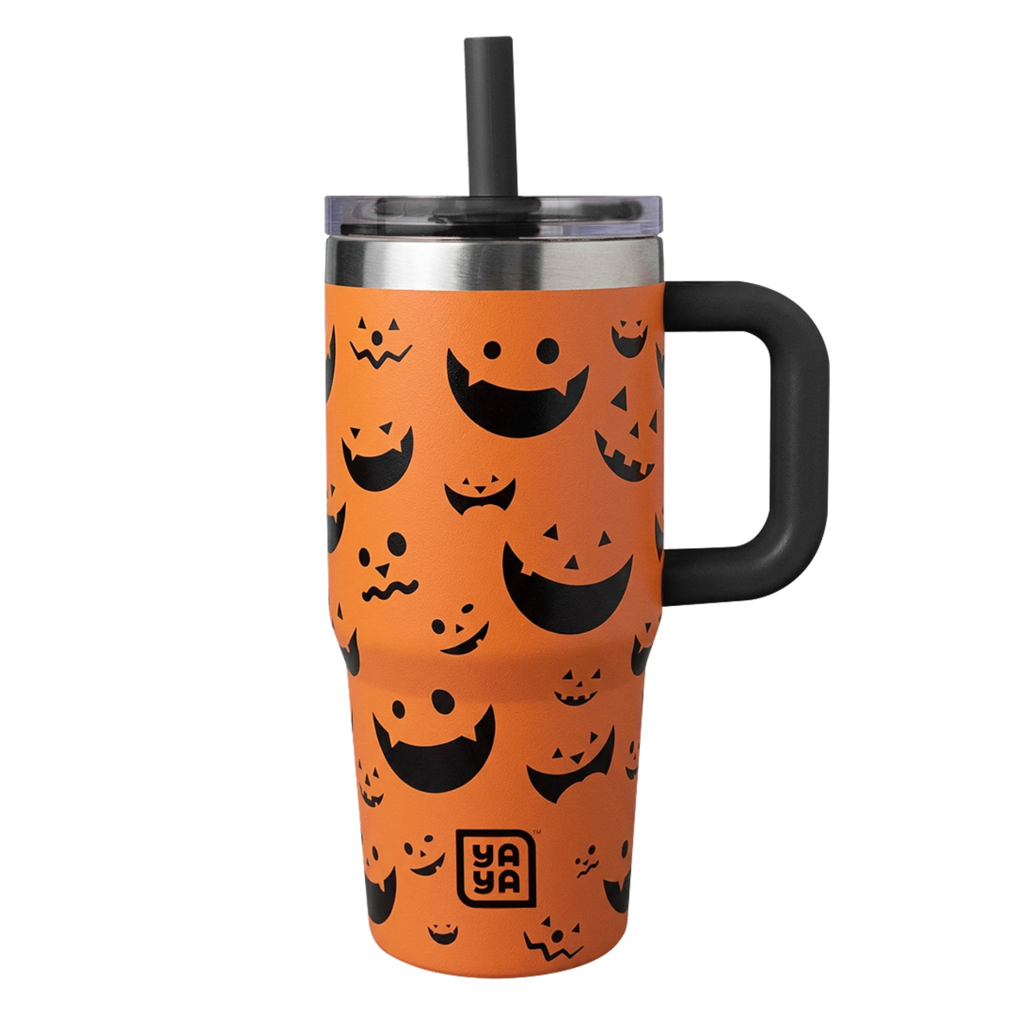 YAYA My First Travel Tumbler for Preschool & Kids 3+, Insulated Stainless Steel Tumbler with Reusable Silicone Straw & Spill-Proof Lid, Cup Holder Compatible, BPA-Free, 12oz, JackOLantern