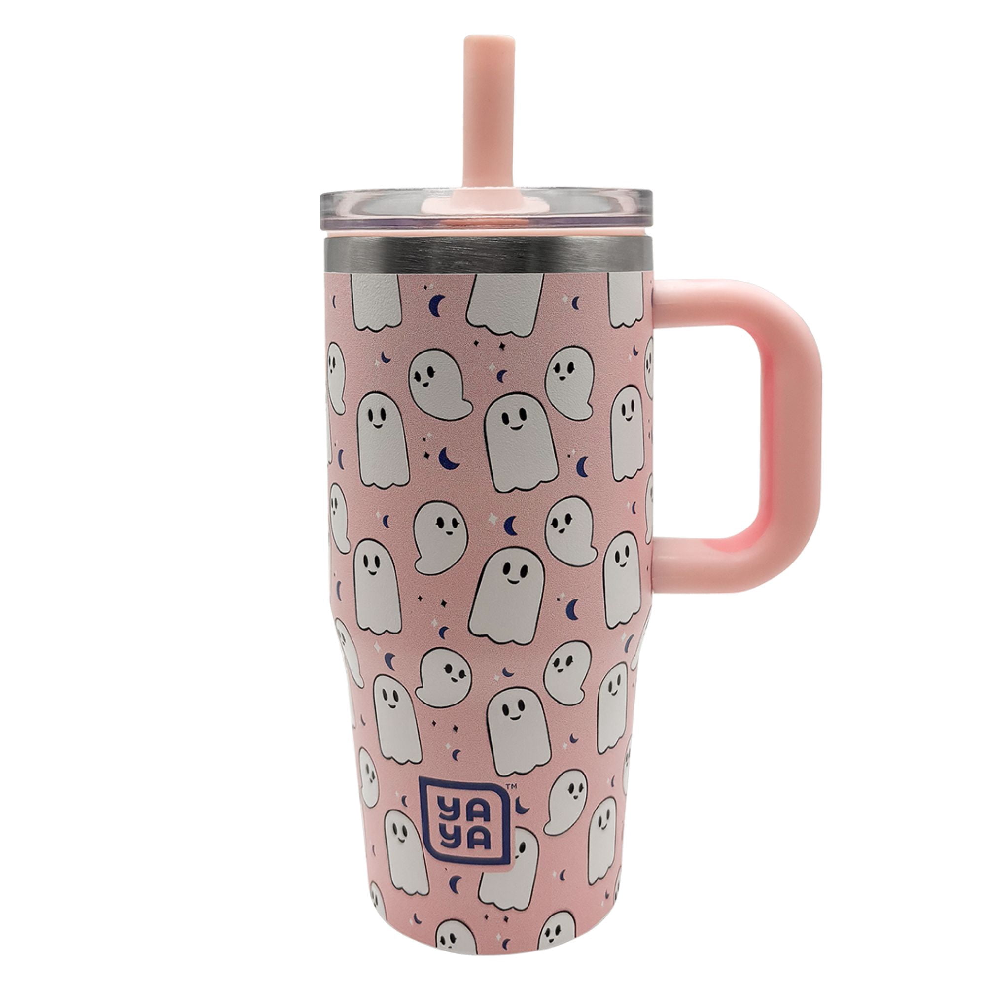 YAYA My First Travel Tumbler for Preschool & Kids 3+, Insulated Stainless Steel Tumbler with Reusable Silicone Straw & Spill-Proof Lid, Cup Holder Compatible, BPA-Free, 12oz, Ghosts