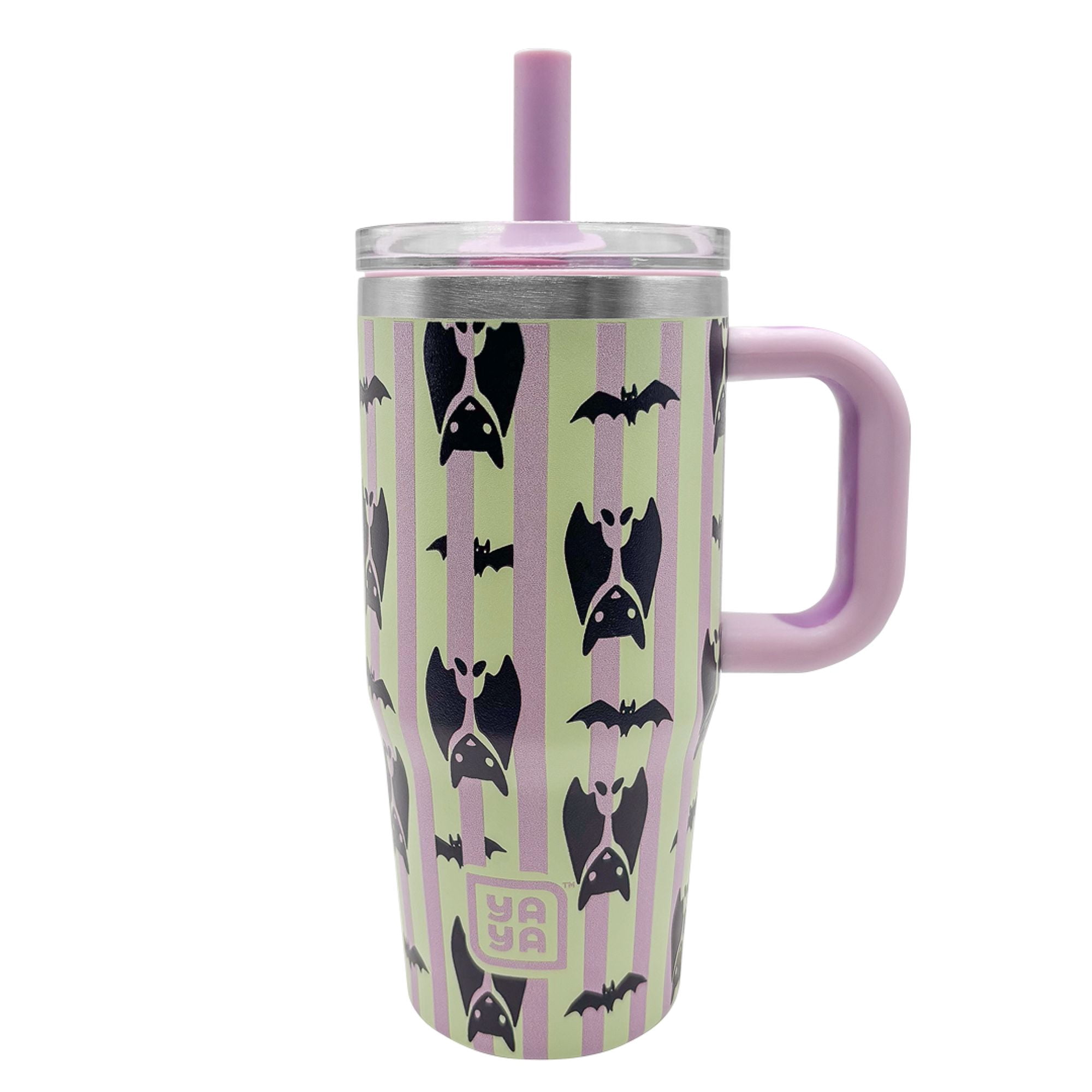 YAYA My First Travel Tumbler for Preschool & Kids 3+, Insulated Stainless Steel Tumbler with Reusable Silicone Straw & Spill-Proof Lid, Cup Holder Compatible, BPA-Free, 12oz, Bats