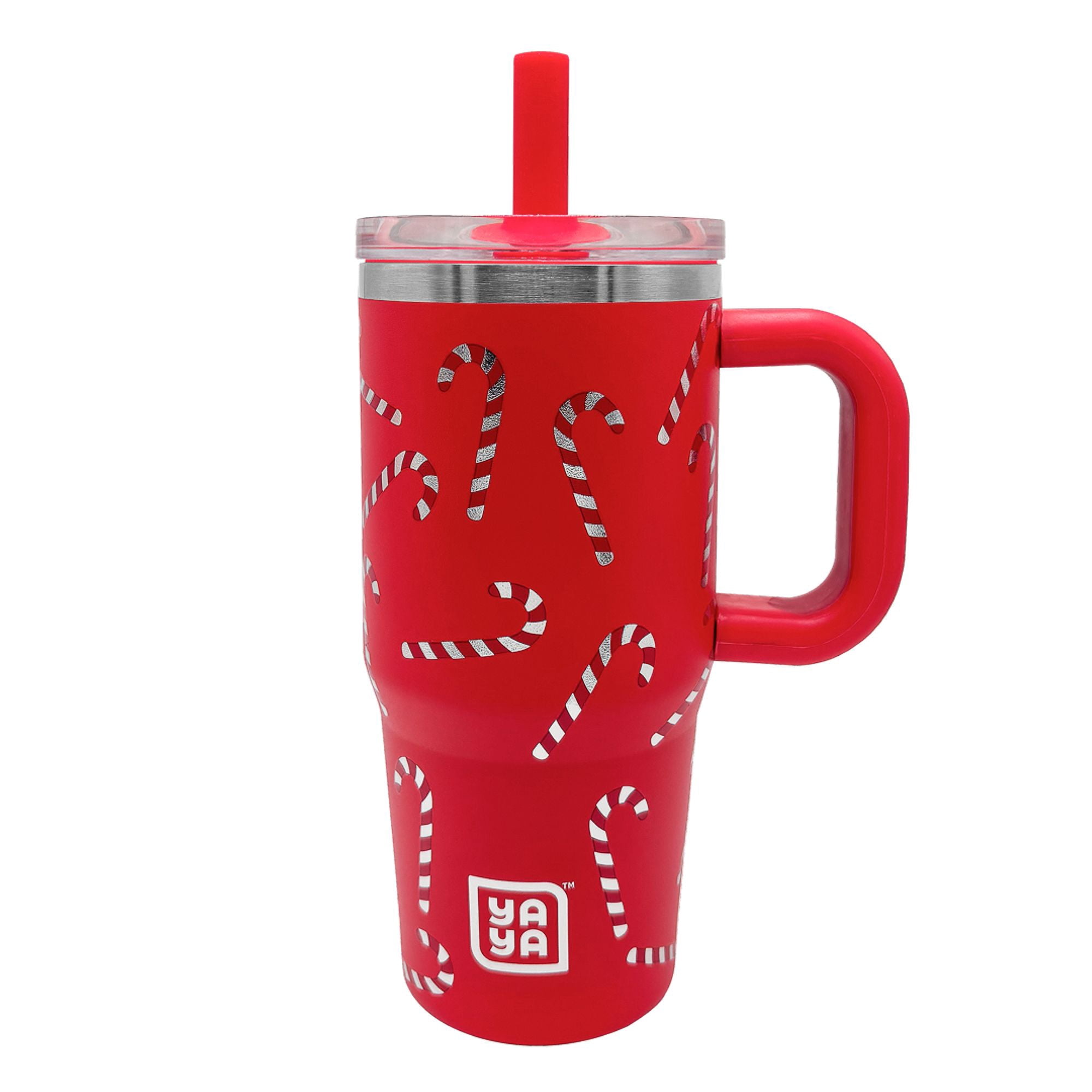 YAYA My First Travel Tumbler for Preschool & Kids 3+, Insulated Stainless Steel Tumbler with Reusable Silicone Straw & Spill-Proof Lid, Cup Holder Compatible, BPA-Free, 12oz, Candy Cane