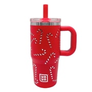 YAYA My First Travel Tumbler for Preschool & Kids 3+, Insulated Stainless Steel Tumbler with Reusable Silicone Straw & Spill-Proof Lid, Cup Holder Compatible, BPA-Free, 12oz, Candy Cane