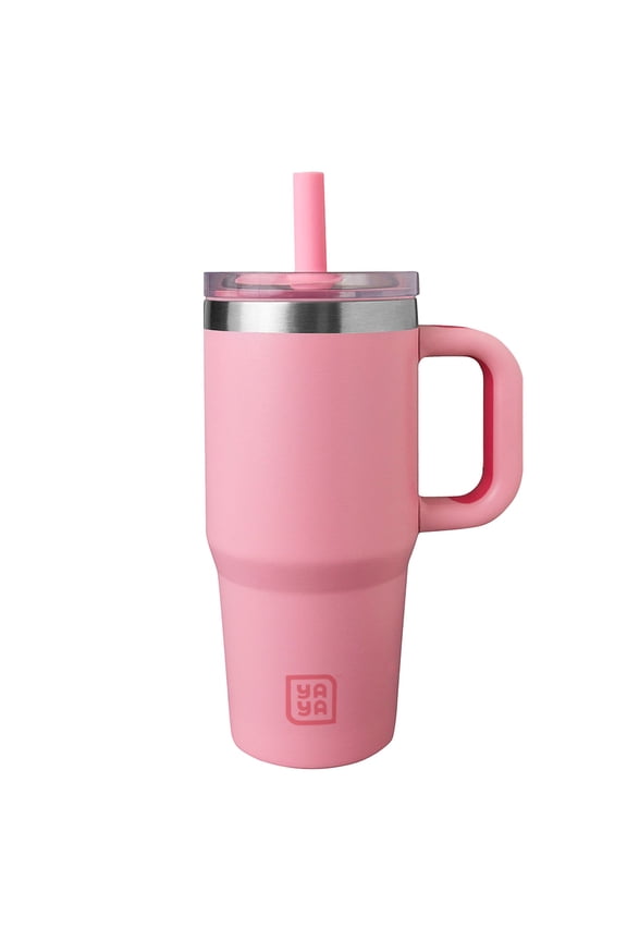 My First Travel Tumbler for Preschool & Kids 3+, Insulated Stainless Steel Tumbler with Reusable Silicone Straw & Spill-Proof Lid, Cup Holder Compatible, BPA-Free, 12oz, Pink