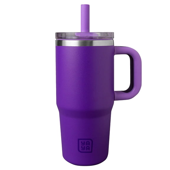 YAYA My First Travel Tumbler for Preschool & Kids 3+, Insulated Stainless Steel Tumbler with Reusable Silicone Straw & Spill-Proof Lid, Cup Holder Compatible, BPA-Free, 12oz, Purple
