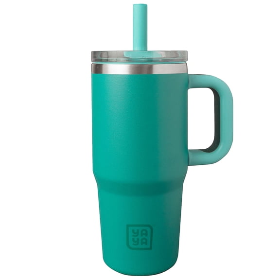 YAYA My First Travel Tumbler for Preschool & Kids 3+, Insulated Stainless Steel Tumbler with Reusable Silicone Straw & Spill-Proof Lid, Cup Holder Compatible, BPA-Free, 12oz, Seafoam Green