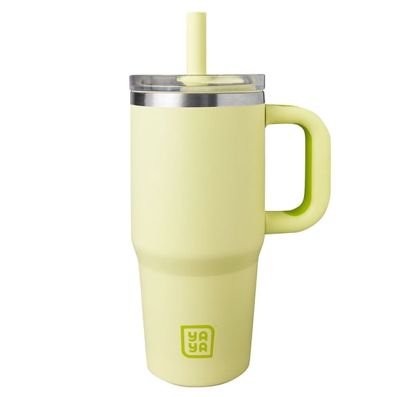 YAYA My First Travel Tumbler for Preschool & Kids 3+, Insulated Stainless Steel Tumbler with Reusable Silicone Straw & Spill-Proof Lid, Cup Holder Compatible, BPA-Free, 12oz, Yellow
