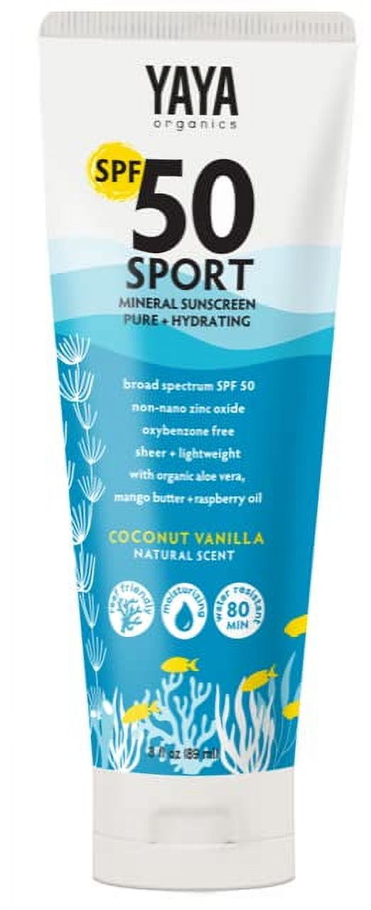 YAYA ORGANICS Sport Mineral Sunscreen Lotion, SPF 50, Reef-Friendly, Non-Nano Zinc Oxide, Water-Resistant, Pure + Hydrating, 3 oz