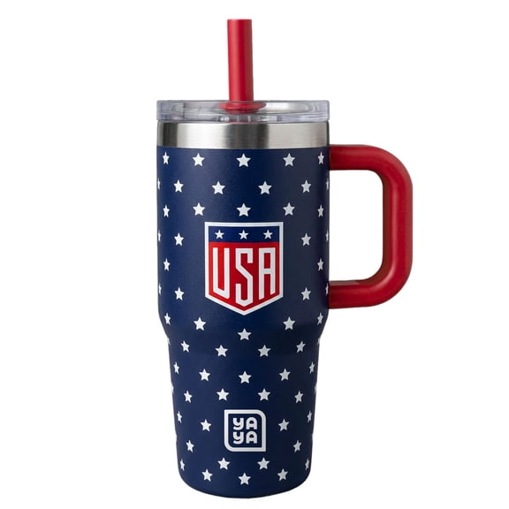 YAYA My First Travel Tumbler for Preschool & Kids 3+, Insulated Stainless Steel Tumbler with Reusable Silicone Straw & Spill-Proof Lid, Cup Holder Compatible, BPA-Free, 12oz, USA Stars