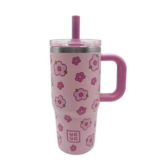 YAYA My First Travel Tumbler for Toddlers 3+ with Reusable Straw and Spill-Safe Lid, 12oz, Floral