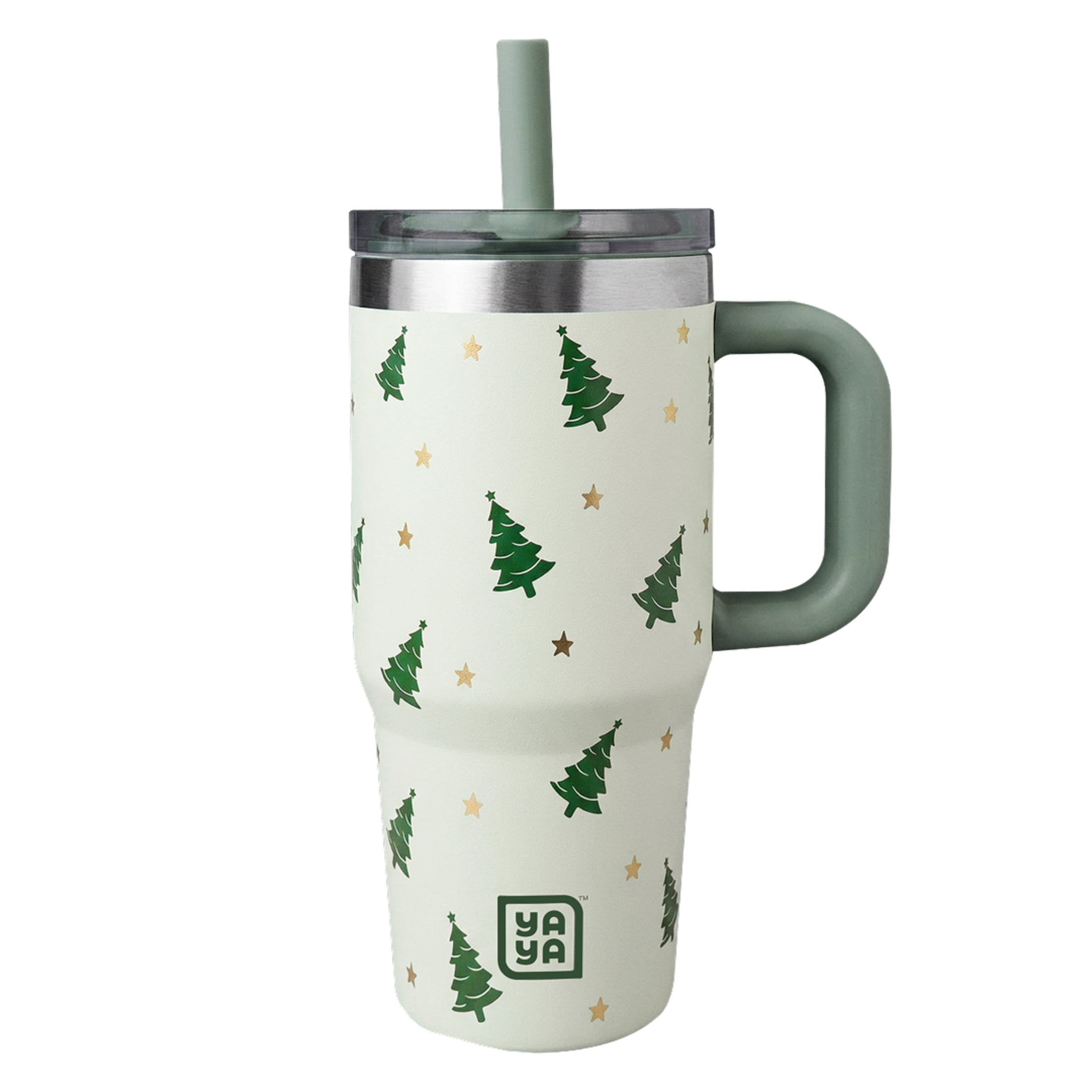 YAYA My First Travel Tumbler for Preschool & Kids 3+, Insulated Stainless Steel Tumbler with Reusable Silicone Straw & Spill-Proof Lid, Cup Holder Compatible, BPA-Free, 12oz, Trees