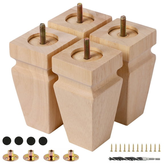 YAYAJAJU 5 Inch Unfinished Oak Sofa Legs Set of 4 - Heavy Duty Solid Wood Replacement Furniture Legs for Couch, Table, Bench, Bed, Dresser, Chair - Includes Hardware (Natural)
