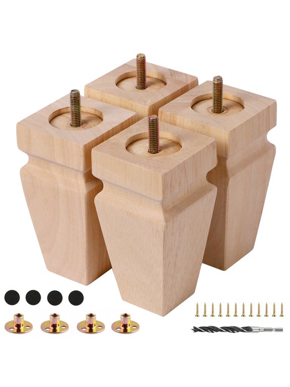 Wood Furniture Legs, 5 Inch Unfinished Oak Sofa Legs Set of 4 - Heavy Duty Solid Wooden Replacement Legs for Couch, Table, Bench, Bed, Dresser, Chair (Natural)