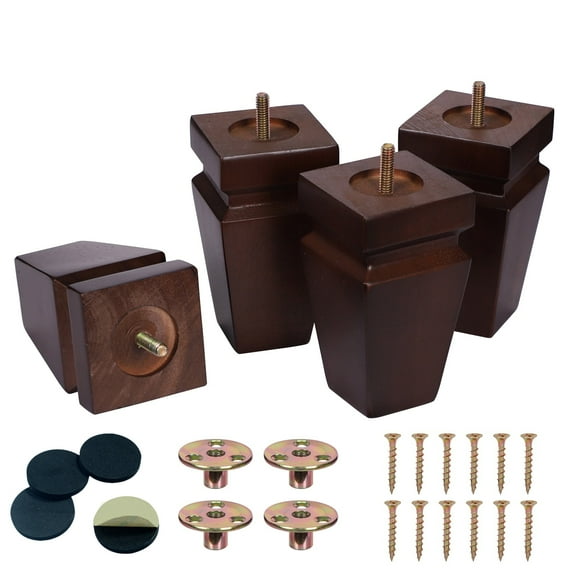 YAYAJAJU 5 Inch Unfinished Oak Sofa Legs Set of 4 - Heavy Duty Solid Wood Replacement Furniture Legs for Couch, Table, Bench, Bed, Dresser, Chair - Includes Hardware (Brown)