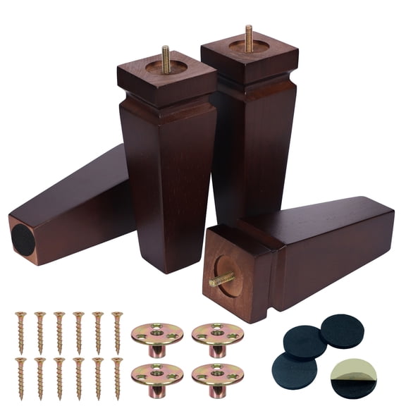 7 Inch Brown Wood Furniture Legs Set of 4, Heavy Duty Solid Oak Wood Replacement Legs for Sofa, Couch, Table, Bench, Bed, Dresser, Chair