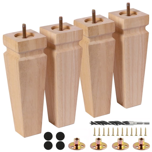 YAYAJAJU 8 Inch Unfinished Oak Sofa Legs Set of 4 - Heavy Duty Solid Wood Replacement Furniture Legs for Couch, Table, Bench, Bed, Dresser, Chair (Natural)