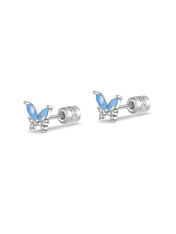 Butterfly Earrings for Women, 925 Sterling Silver Hypoallergenic Cute Tiny Butterfly Screw Stud Earrings, Mini Animal Earrings Jewelry Lovely Gifts