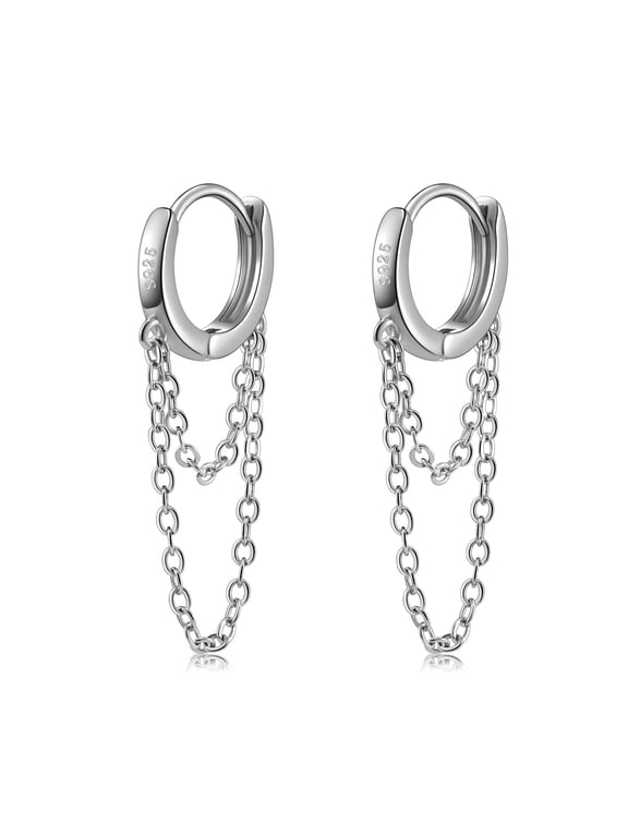 Chain Earrings for Women, Small Flower Dangle Chain Huggie Hoop Hypoallergenic Earrings Jewelry Gifts
