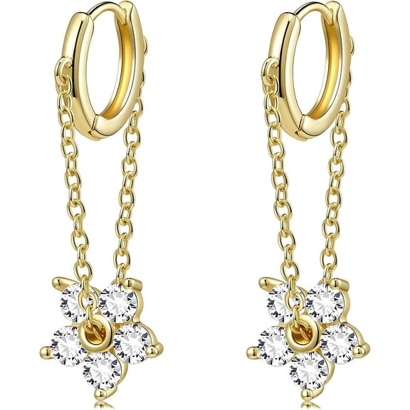 YAYAJAJU Dangle Hoop Earrings for Women, Spike Star Moon Pearl Sun Flower Heart Cross Chain Gold Huggie Tiny Drop Dangling Earrings, 925 Sterling Silver Hypoallergenic Fashion Jewelry Gift