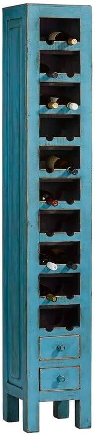 Antique Aqua Blue Solid Pine 2-Drawer Wine Cabinet