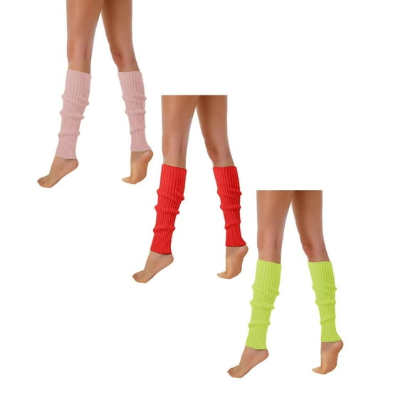 YAYUBA 3 Packs Halloween Socks,80s 90s Leg Warmers For Women Neon Ribbed Leg Socks Stylish Accessories Colorful Fluorescent Wool Knitted Sock Sleeves