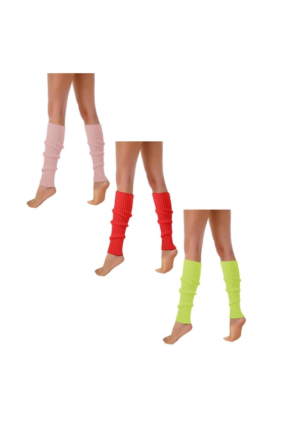 3 Packs Halloween Socks,80s 90s Leg Warmers For Women Neon Ribbed Leg Socks Stylish Accessories Colorful Fluorescent Wool Knitted Sock Sleeves