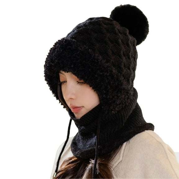 YAYUBA 3 in 1 Beanie Hat with Scarf and Mask, Women's Outdoors Windproof Scarf Hat, Knitted Ski Mask Set