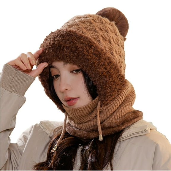 YAYUBA 3 in 1 Beanie Hat with Scarf and Mask, Women's Outdoors Windproof Scarf Hat, Knitted Ski Mask Set