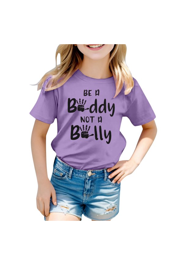 3t Shirts Girls Cartoon Print Crewneck Back To School Short Sleeve T Shirts Comfy Beach Shirt Preppy Tee for Boys & Girls, 12-13 Years, Purple